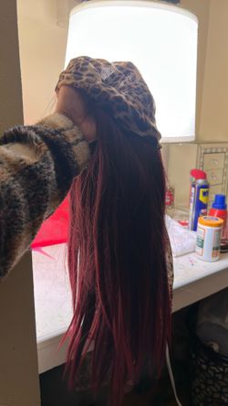 Burgundy wig with bandana