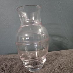Clear Glass Vase with Etched Pink Swirl Design
