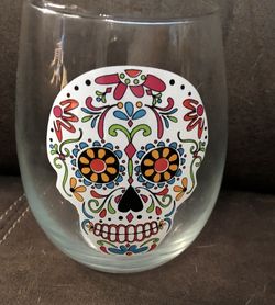 Sugar Skull Weighted Wine Glass