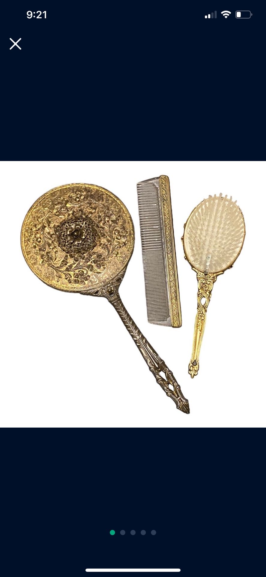 Antique Mirror Comb And Brush Set
