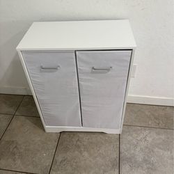 Laundry hamper table with double storage bins