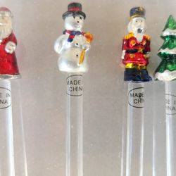 Vintage Christmas Swizzle Sticks Set Of Four 