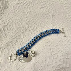 Blue Velvet And Stainless Steel Braided Bracelet With Charms Mint Condition