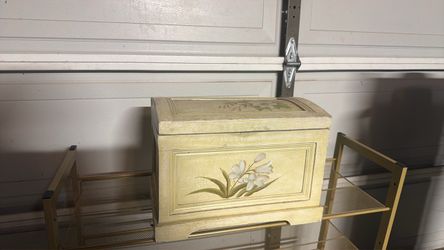 Vintage Painted Wood Storage Box with Floral Design
