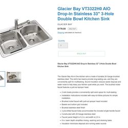 Glacier Bay New unopened stainless steel kitchen sink with plumbing accessories