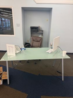 Glass Desk chair and cabinet