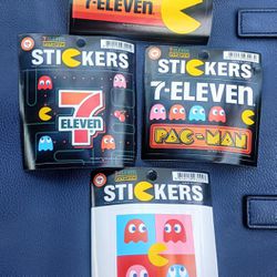  4 pc Set Of Rare 7 Eleven Arcade Style PacMan Stickers