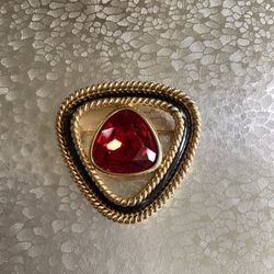  Vintage  Signed Swarovski Red Crystal Deco Geoometric Brooch