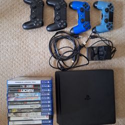 Ps4 slim bundle, 4 controllers, 12 games
