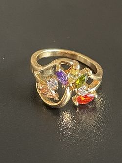 Multicolor Stone 18k Gold Plated Ring Size 4.5