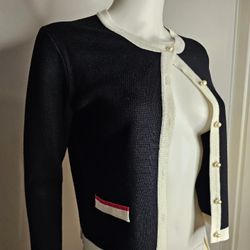 ZARA Knit Blk And White Womens Faux Pearl Button Cardigan