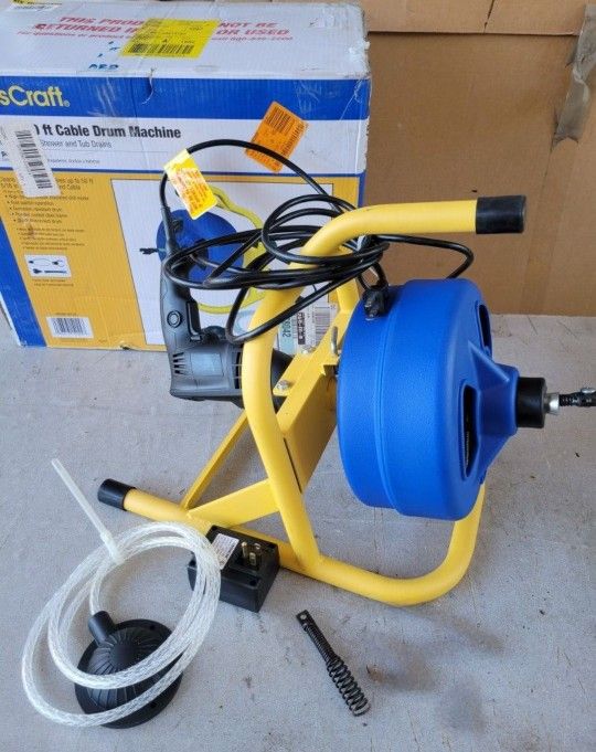 New BrassCraft 5/16 in. x 50 ft. Cable Drum Machine. 3/4 in. - 3 in. pipes 50 ft. deep. Retails $345 With Taxes! barrena de drenaje!