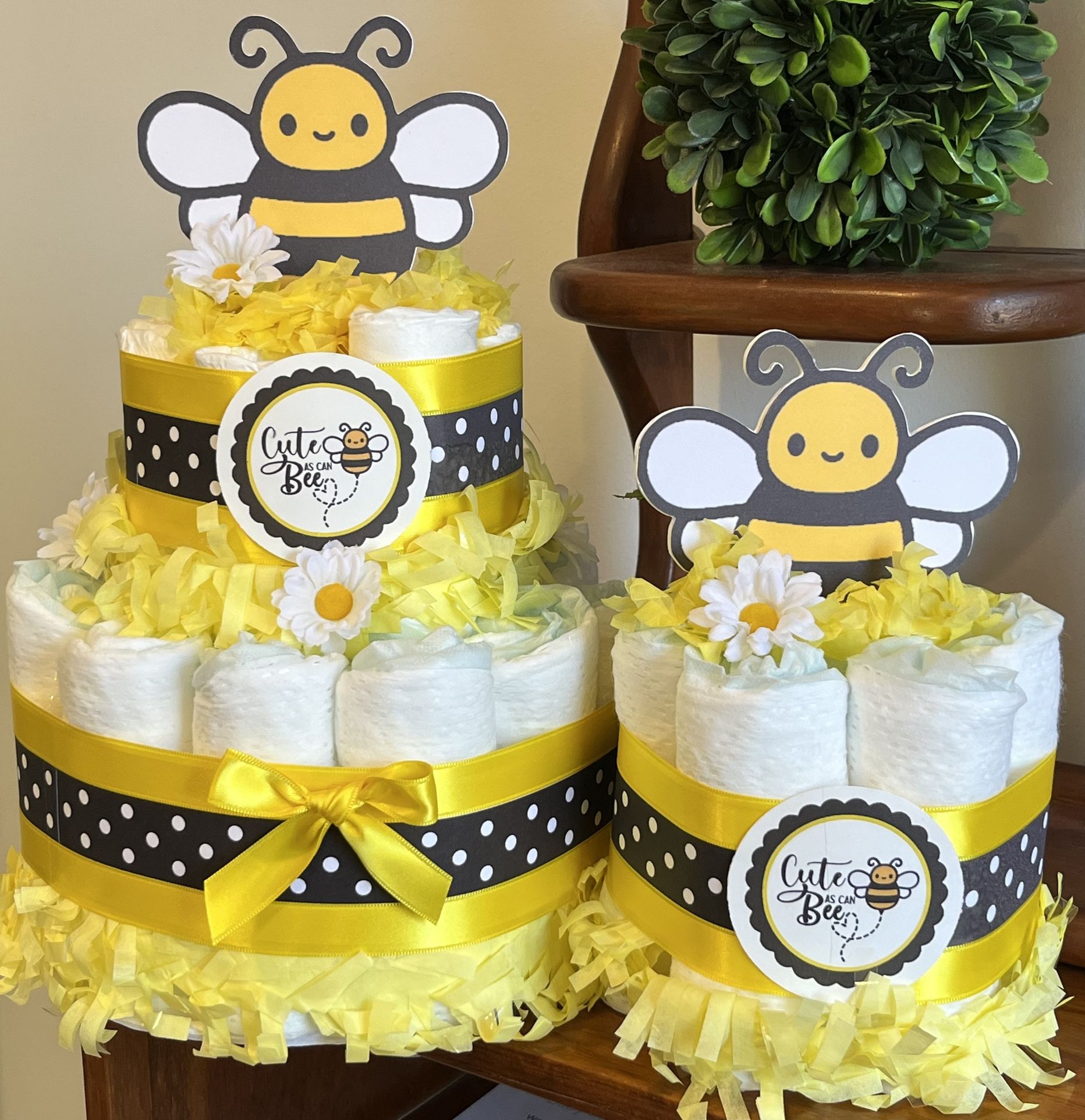 CUTE AS CAN BEE bumblebee What will it bee baby shower DIAPER CAKES CENTERPIECES