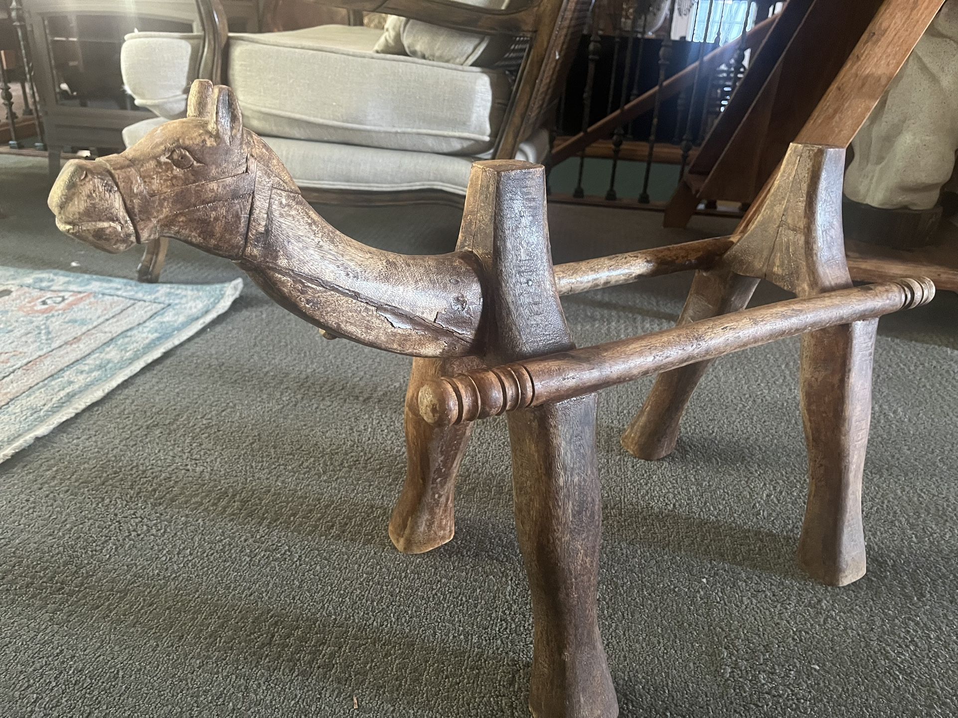 Antique Wooden Camel Saddle Footstool