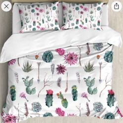 Queen size Cactus and Desert Flower Duvet Cover And Pillow Case Set