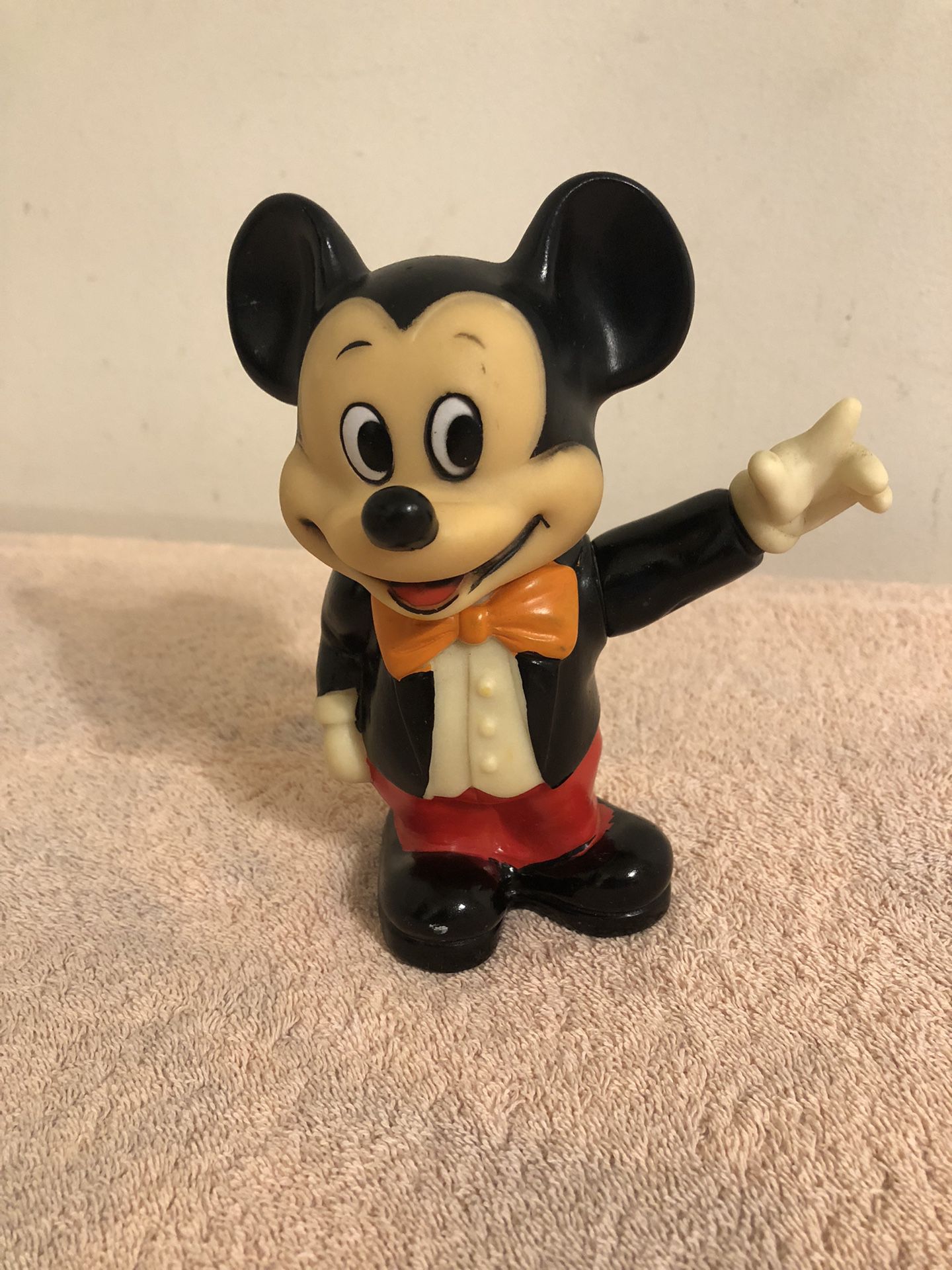 Vintage Walt Disney Productions Mickey Mouse Plastic Bank With Stopper 6” Tall
