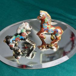 pair of mid-century Chinese cloisonné enamel figural horse figurines. 