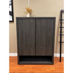 Charcoal Gray Wood Storage Cabinet – Double Doors & Interior Shelves
