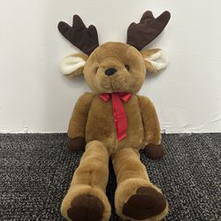 Russ Romper  Reindeer Plush Stuffed Animal Poseable Holiday Red Bow 16”