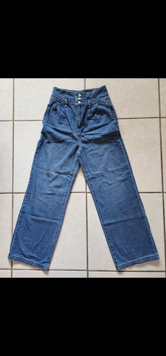 Crescent 100%cotton Women's Corset Wide Leg Jeans Size S