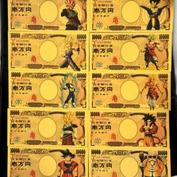 24k Gold Foil Plated Dragon Ball Z Banknote Set Anime Collectible