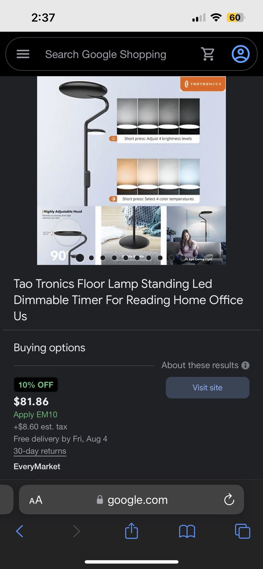 TaoTronics LED Floor Lamp TT-DL095, Metal Mother Daughter Floor Lamp with Reading Light, 36W 4 Brightness Levels & 4 Color Temperatures Adjustable wit