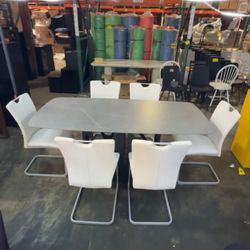 New 6 Chairs And 70”x35” Sintered Stone Faux Marble Dining Table Set 