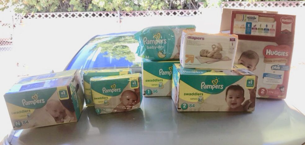 Diapers (Pampers, Huggies, Up & Up) Sizes (N, 1, 2)