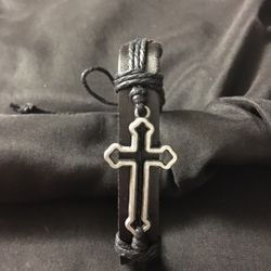Unisex Leather Cross Adjustable Bracelet 