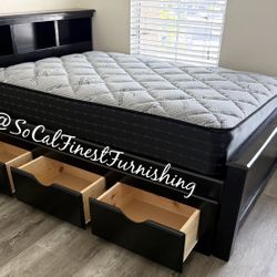 Black Full Bed With Drawers And Mattress