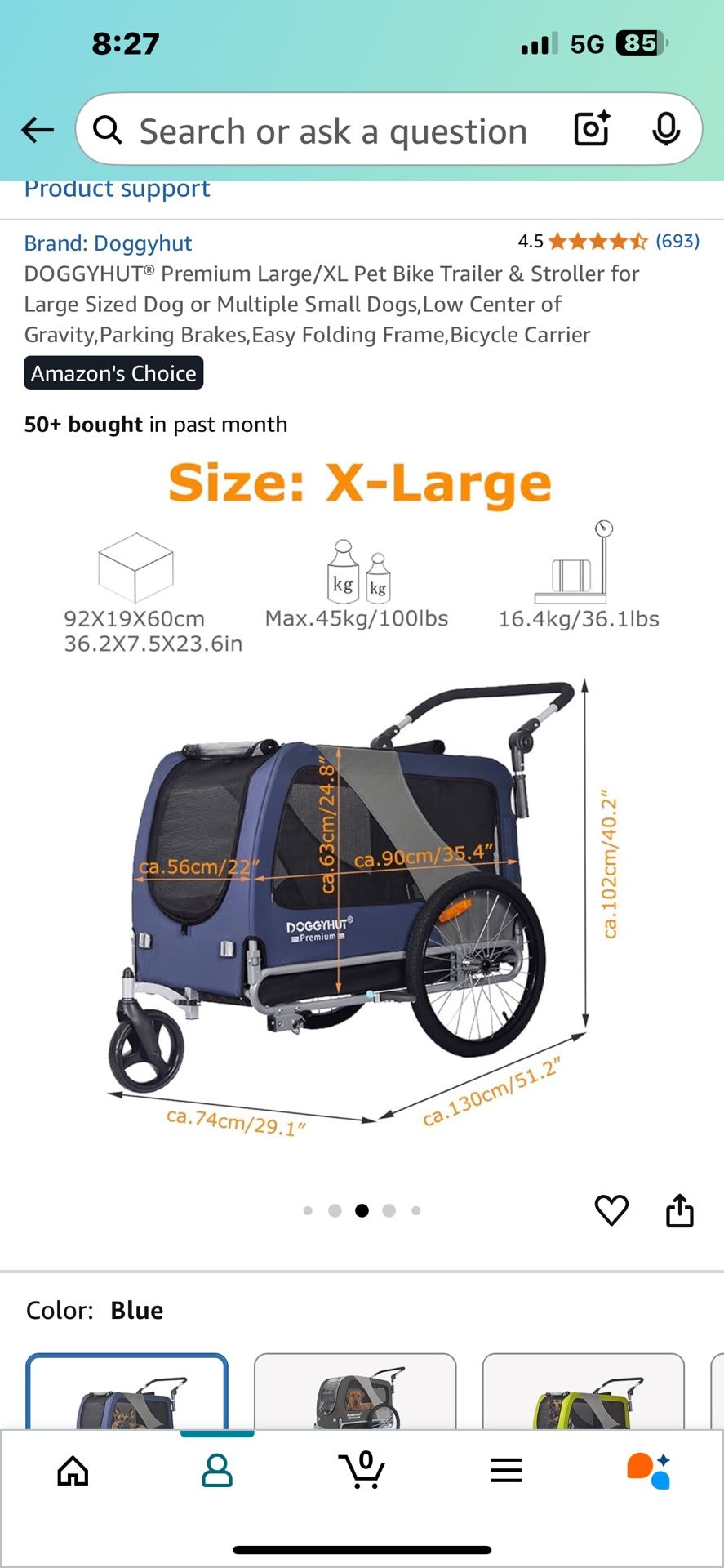 DOGGYHUT® Premium Large/XL Pet Bike Trailer & Stroller for Large Sized Dog or Multiple Small Dog