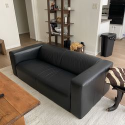 Black Leather mid Century modern Couch 