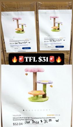Vibrant Life 4-Level 26" Floral Style Cat Tree with Perches, Scratching Post, Multi Color