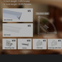 Muzata 5Pack 3.3FT/1M V Shape LED Channel Silver Aluminum LED Strip Diffuser