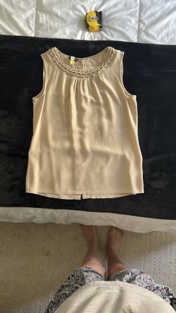 Talbots Tan Sleeveless Pleated Blouse with Bib Collar