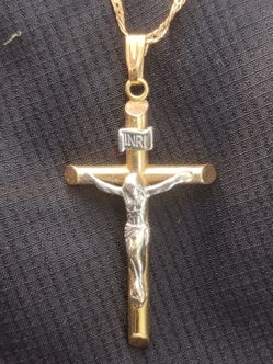 R 14K Gold Cross &14k Gold Necklace.
