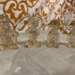 Vintage Hard Plastic Clear Mickey Mouse, Two Dopeys & a Jiminy Cricket Disney Figurines