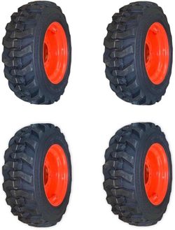 Set of 4x 10-16.5 SKS-1 Skid Steer Tires mounted on 8 lug Wheels for Bobcat