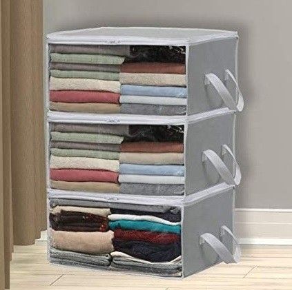 NEW 3 Pack of Foldable Closet Organizer Clothing Storage Boxes (Gray Grey / clothes