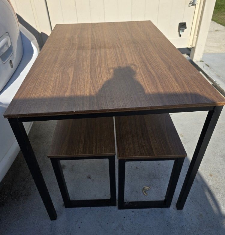 3 Piece Rectangular Dining Table Set 2 Bench Chairs 