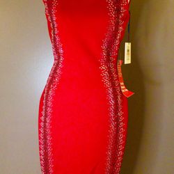 Calvin Klein NWT Womens red stretch rhinestone slitted party sheath dress size 2 