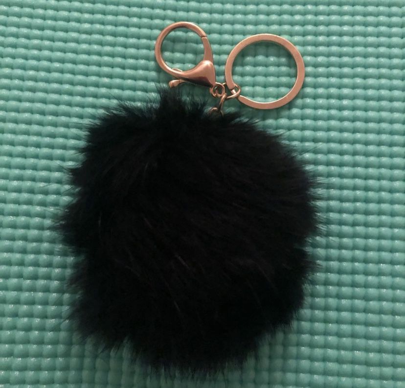 Black Colored Puff Ball Keychain