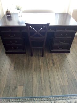 Office desk and file cabinet