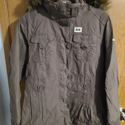 Helly Hanson Brown Ski Parka Fur Trimmed Hoodie Small

