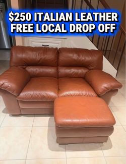 Love seat with ottoman $250 free local drop off Italian leather