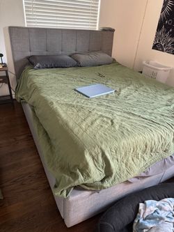 Gray Upholstered Bed Frame with Headboard