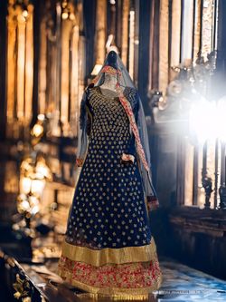 Gold Navy Blue Indian Pakistani Fancy Long Dress