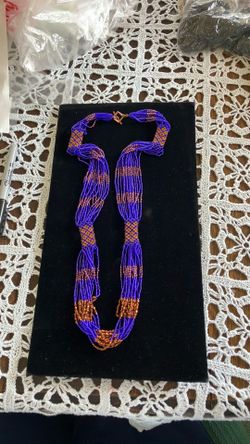 Purple & copper color seed bead necklace