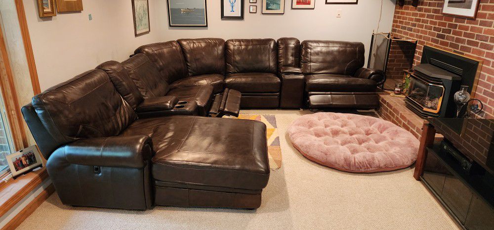 Dark Brown Leather Power Recliner Sectional