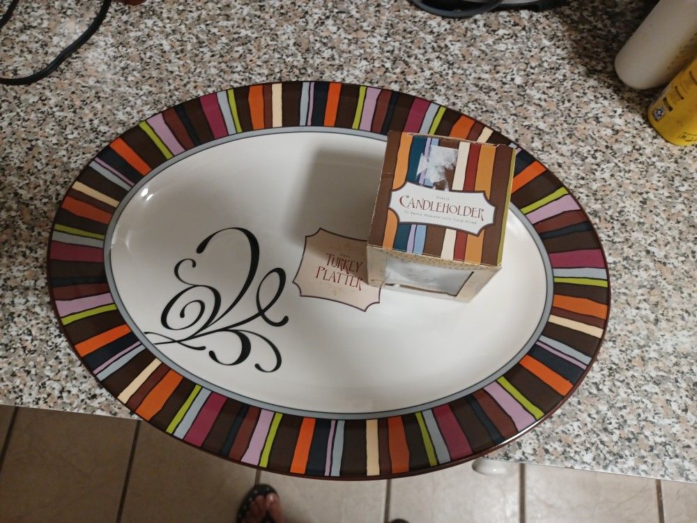 Large Turkey Platter With Candle Holder